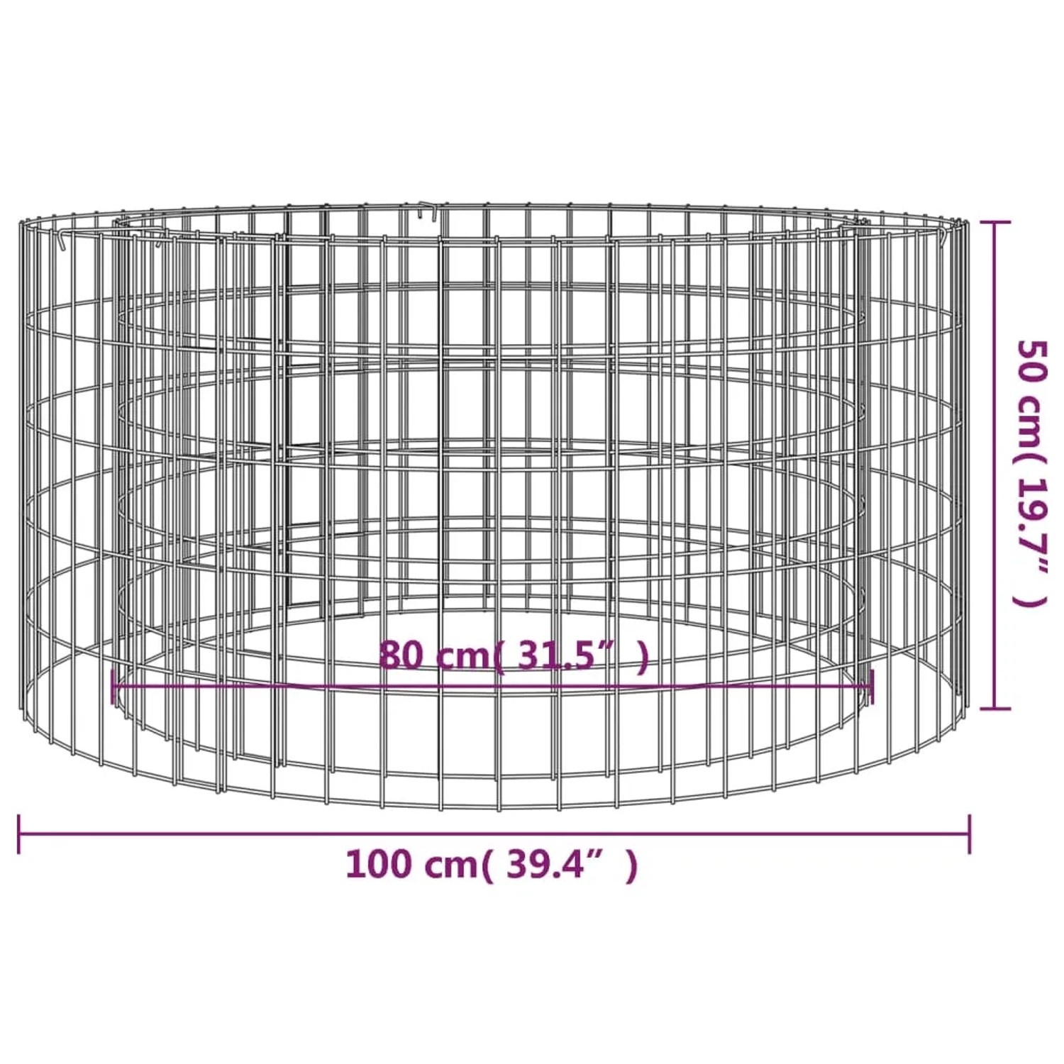 vidaXL Gabionen-Feuerstelle, Ø 100cm, verzinkt. Leerer Drahtkorb zur Befüllung als Feuerstelle oder Beetumrandung.