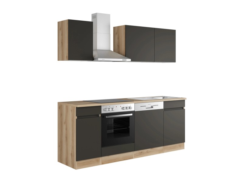 Optifit Küchenzeile OPTIkombi Noah420 mit E-Geräten 210 cm  Anthrazit/Wildeiche kaufen bei OBI