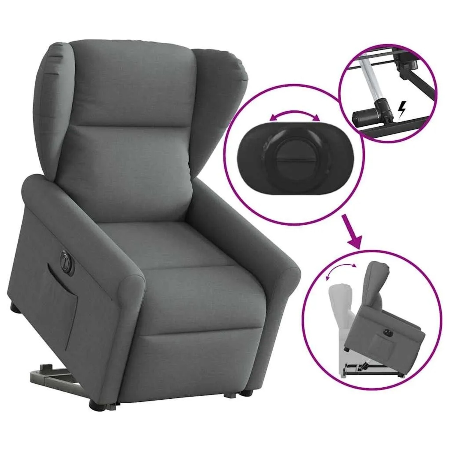 vidaXL Relaxsessel mit Aufstehhilfe Elektrisch Dunkelgrau Stoff 3303395_7