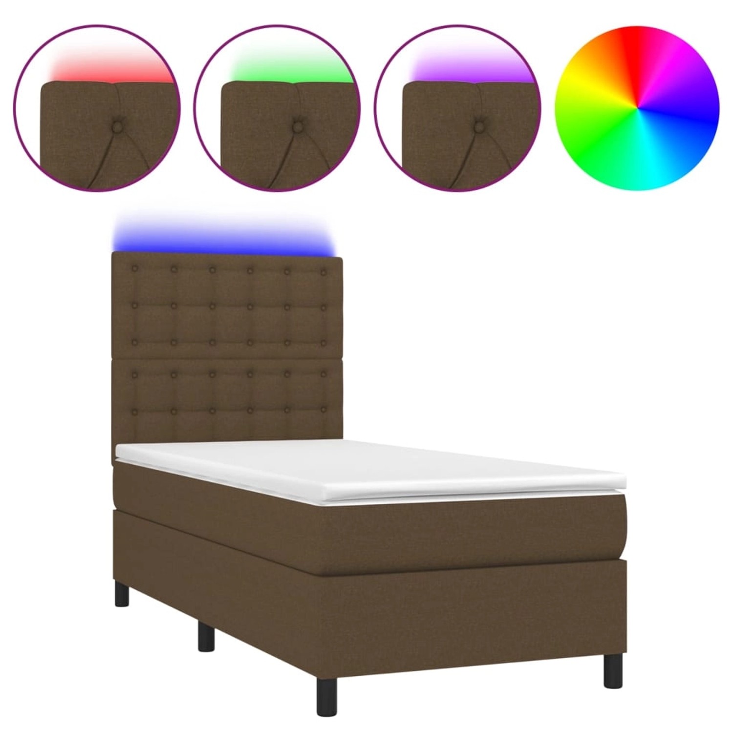 vidaXL Boxspringbett mit Matratze & LED Dunkelbraun 80x200 cm Stoff 3135152 günstig online kaufen