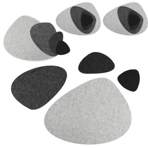 DuneDesign Tischset Flusskiesel-Design, 16-teilig, hellgrau bis schwarz, Filz Platzsets und Untersetzer.