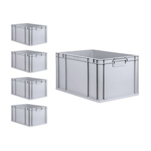 PROREGAL SparSet: 5 graue Euroboxen NextGen Grip, 65 Liter, 40x60x32cm, ideal zur Aufbewahrung.