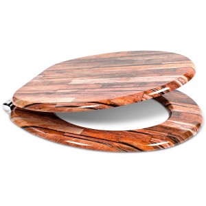 Sanfino WC-Sitz Industrial Wood mit Absenkautomatik, Holz-Optik für Toiletten.