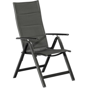 Merxx Klappsessel Taviano, Teil des 5-tlg. Gartenmöbel-Sets, grau, mit Aluminiumgestell und Textilbespannung.