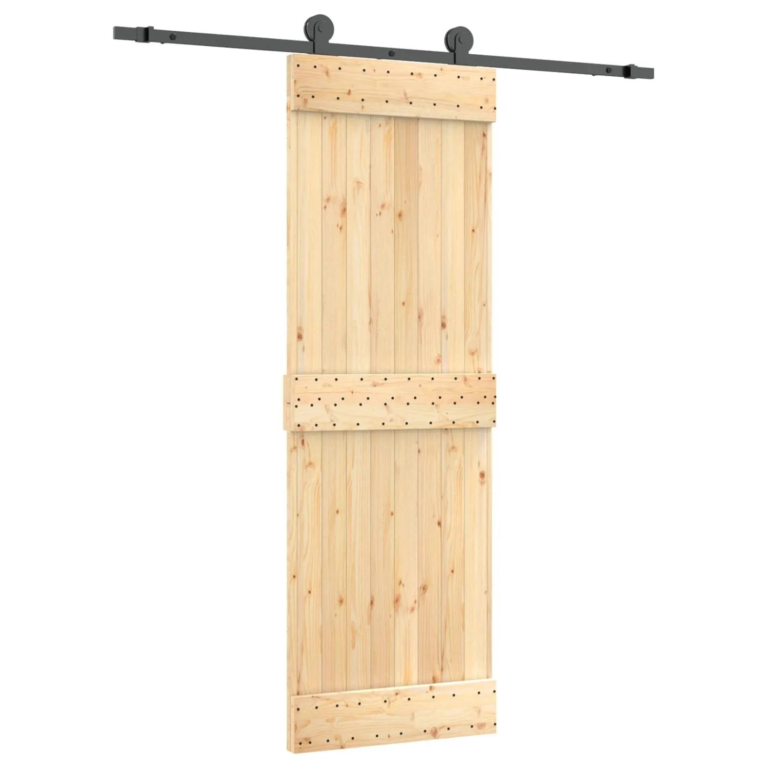 vidaXL Schiebetür Natur und Schwarz 70 x 210 cm Massivkiefer 3444971
