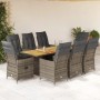 9-tlg. Garten-Essgruppe aus grauem Rattan mit Kissen. Gartenmöbel-Set mit Tisch und Stühlen.