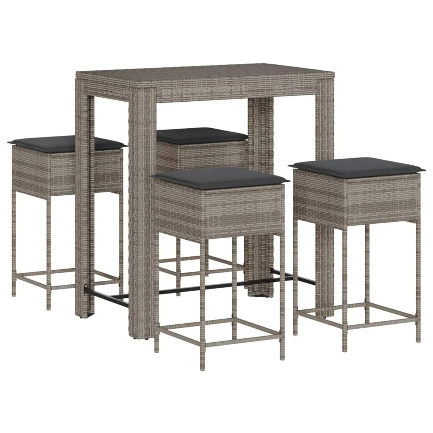 vidaXL 5-Tlg Gartenbar-Set mit Kissen Grau Poly Rattan 3261456