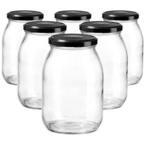 Ritzenhoff & Breker Kitchen Love Einmachgläser, 6er Set, 1 Liter, mit schwarzen Schraubdeckeln.