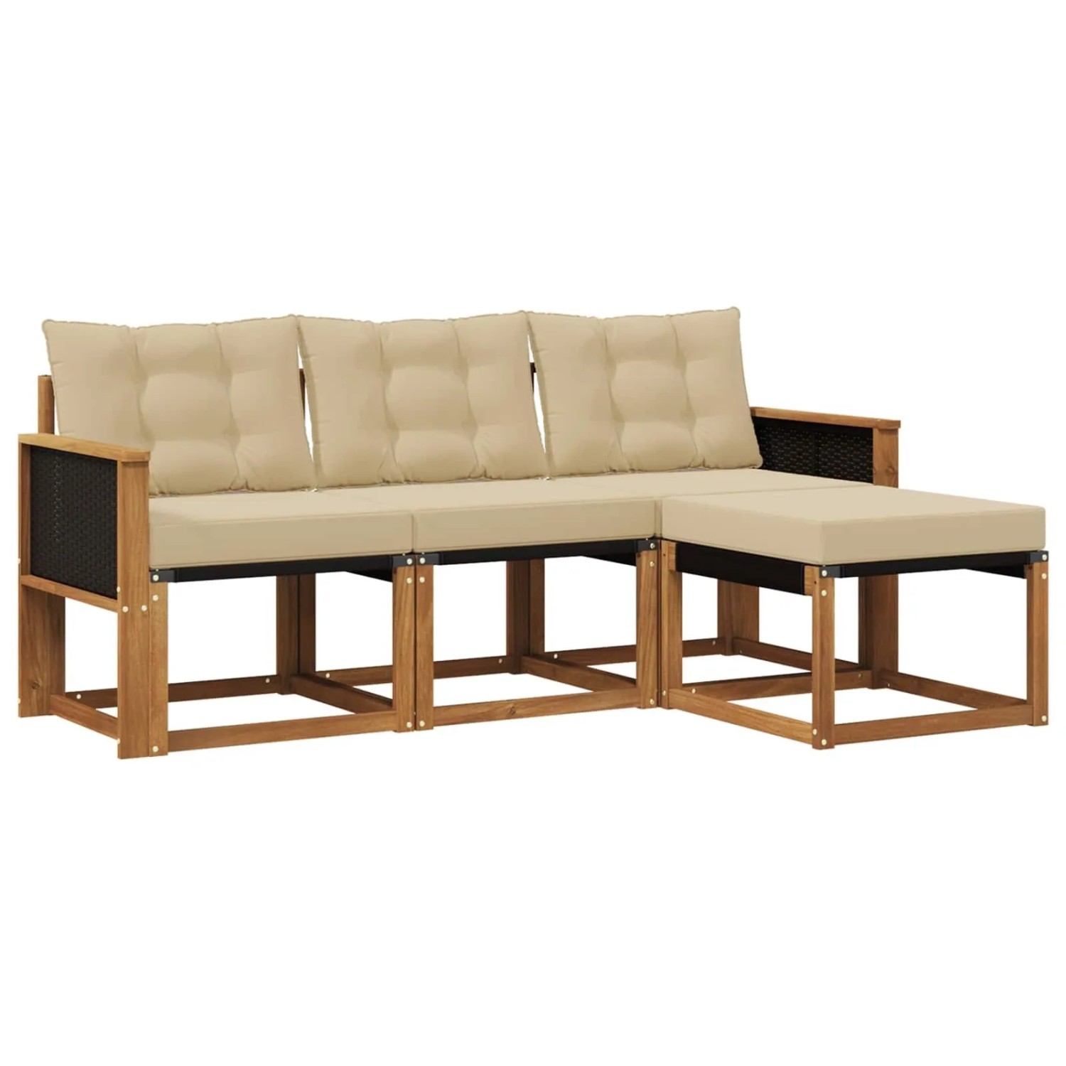 vidaXL Outdoor-Sofagarnitur mit Kissen 4 Stk Natur und Beige 3381865
