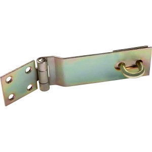 Gelb verzinkte Sicherheitsüberfalle, 155x50mm, für Tor und Tür, mit Öse für Vorhängeschloss.