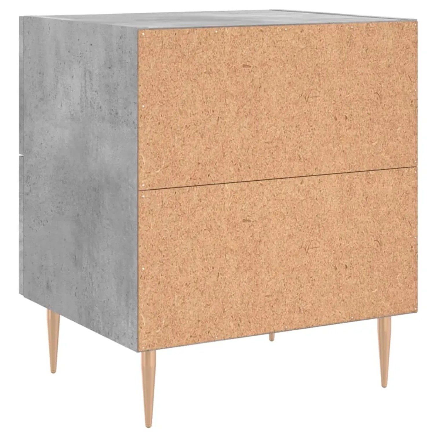 Betongrauer Nachttisch mit zwei Schubladen und Holzfüßen. Modernes Design für Schlafzimmer.
