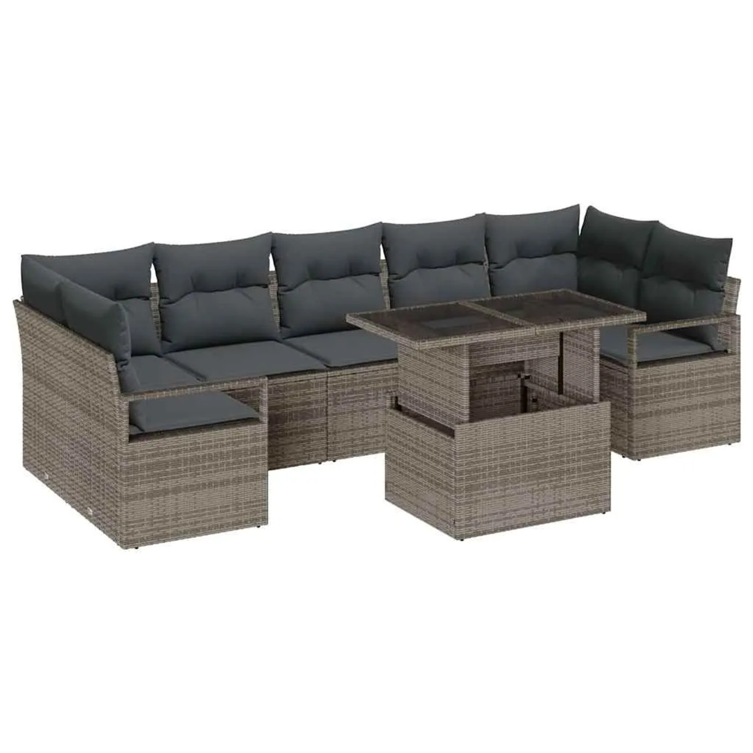 vidaXL Garten-Sofa-Set mit Kissen 8-Tlg Grau Poly-Rattan 3348775