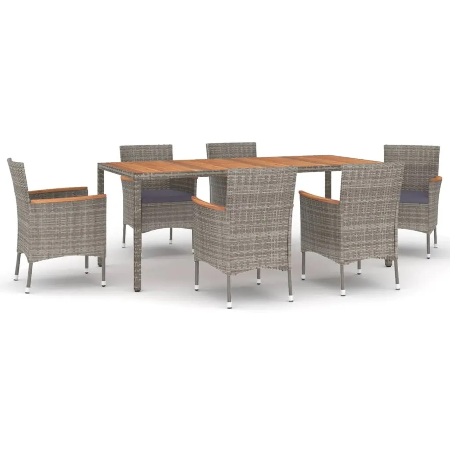 vidaXL 7-Tlg Garten-Essgruppe mit Kissen Grau Poly Rattan 3187368