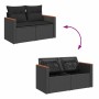vidaXL Garten-Sofagarnitur, 6-teilig, schwarz, Poly Rattan mit Kissen. Stauraum unter den Sitzen.