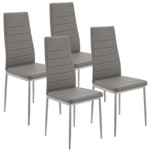 4er Set graue Juskys Esszimmerstühle Loja mit Kunstlederbezug und Stahlgestell.