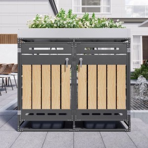 Mülltonnenbox mit Pflanzkasten und Holzmaserung, 2er-Set für Ordnung im Garten.