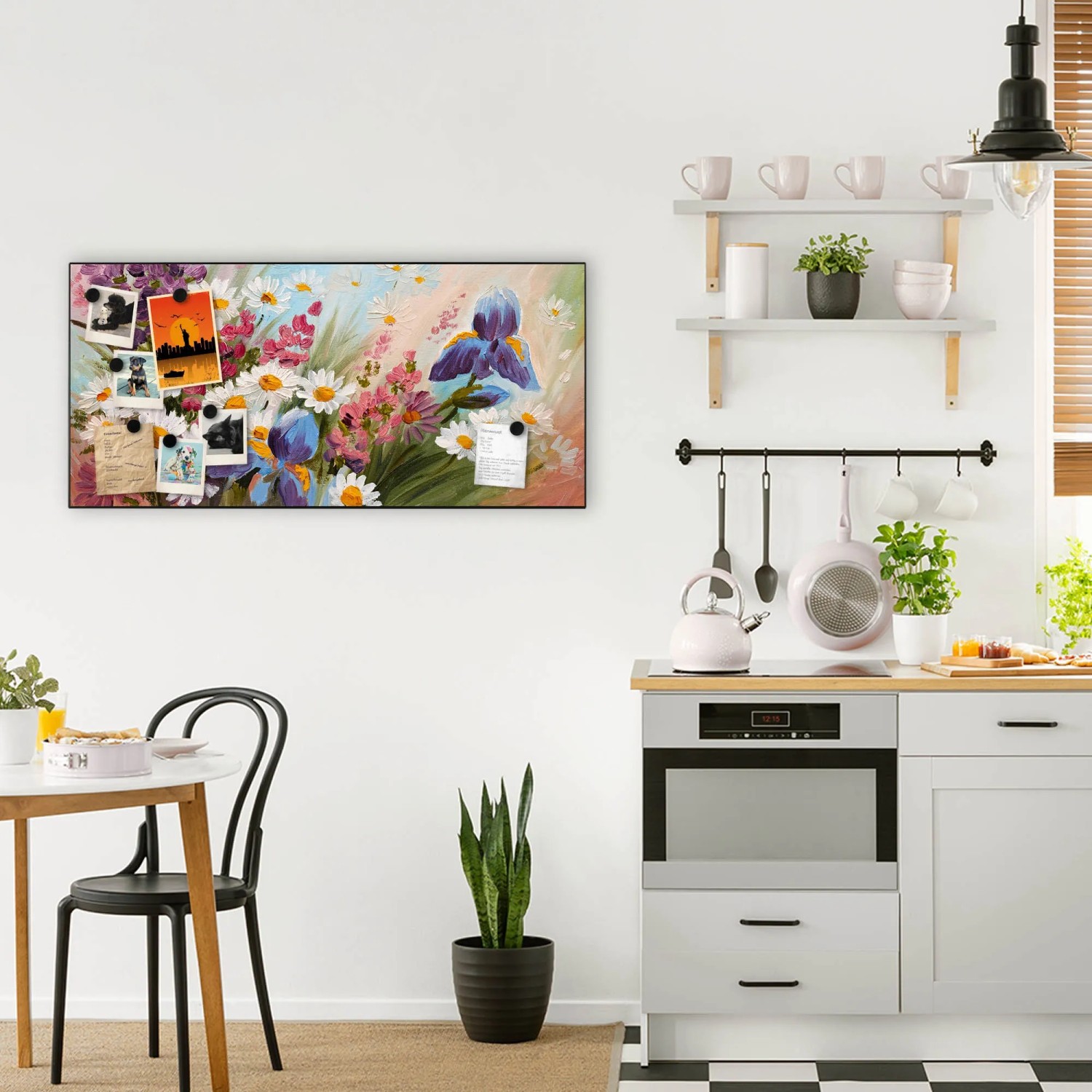 Banjado Magnettafel 78x37cm mit Blumenmotiv in Küche, Magnetwand zur Wanddekoration.