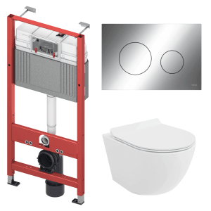 Bad Land WC SET Vorwandelement TECEbase + Toilette ROLO Weiß + Platte Rund in Chrom