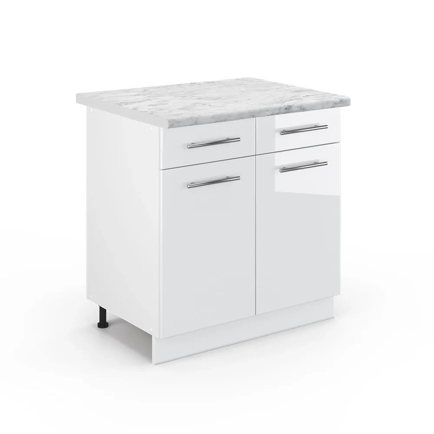 Vicco Küchenunterschrank Fame-Line Weiß Hochglanz Weiß 80 cm AP Marmor