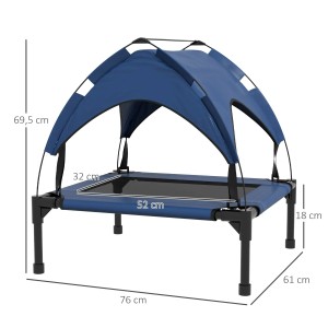 Blaues PawHut Hundebett mit Dach, erhöht für Komfort und Schutz. Ideal als Hundesofa für drinnen und draußen.