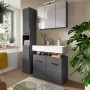 Grauer Waschbeckenunterschrank (80x56x34 cm) mit Schubladen im modernen Badezimmer.
