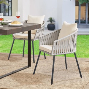 2er Set hellgraue Juskys Rope Gartenstühle mit Sitz- und Rückenkissen.