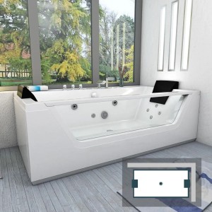 AcquaVapore Whirlpool Badewanne W83R-C-SC mit Reinigungsfunktion, verchromten Armaturen und Massagedüsen.