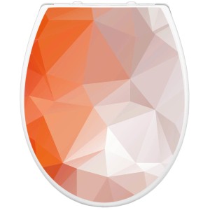 Banjado Familien WC-Sitz mit orangem Polygon-Muster, Absenkautomatik und integriertem Kindersitz.