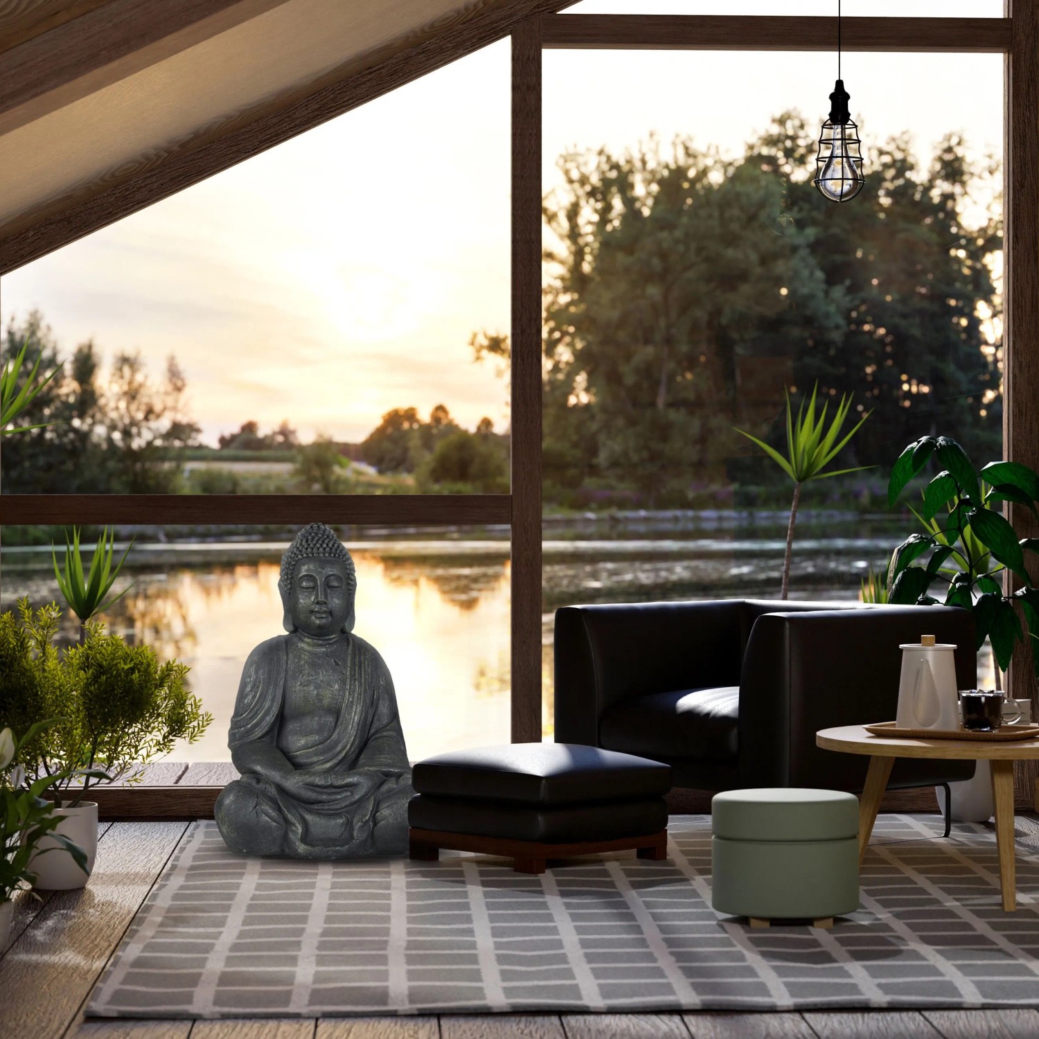 Relaxdays Buddha Figur Polyresin Anthrazit Wetterfest Frostsicher 70 cm x 45 cm x 35 cm 6,9 kg_5