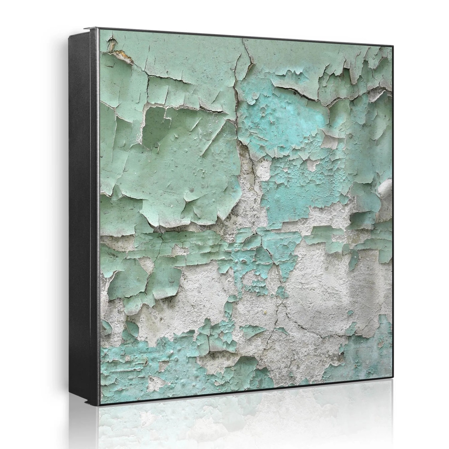 Banjado Großer Schlüsselkasten Metall 30x30cm Schwarz Scharnier Links 50 Haken Beschreibbar Magnetisch Motiv Patina Mint