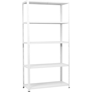 Weißes Metall-Steckregal, 195x100x40 cm, mit 5 Böden für Keller, Garage oder Haushalt.
