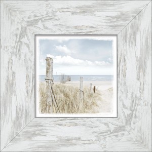 Bild mit Rahmen: Oase der Sinne II, 34x34 cm, zeigt Strandlandschaft mit Dünen und Meer.