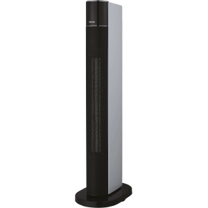 Toshiba PTC Keramikheizer 2200W, ein schlanker, turmförmiger, elektrischer Heizlüfter in Schwarz und Silber.