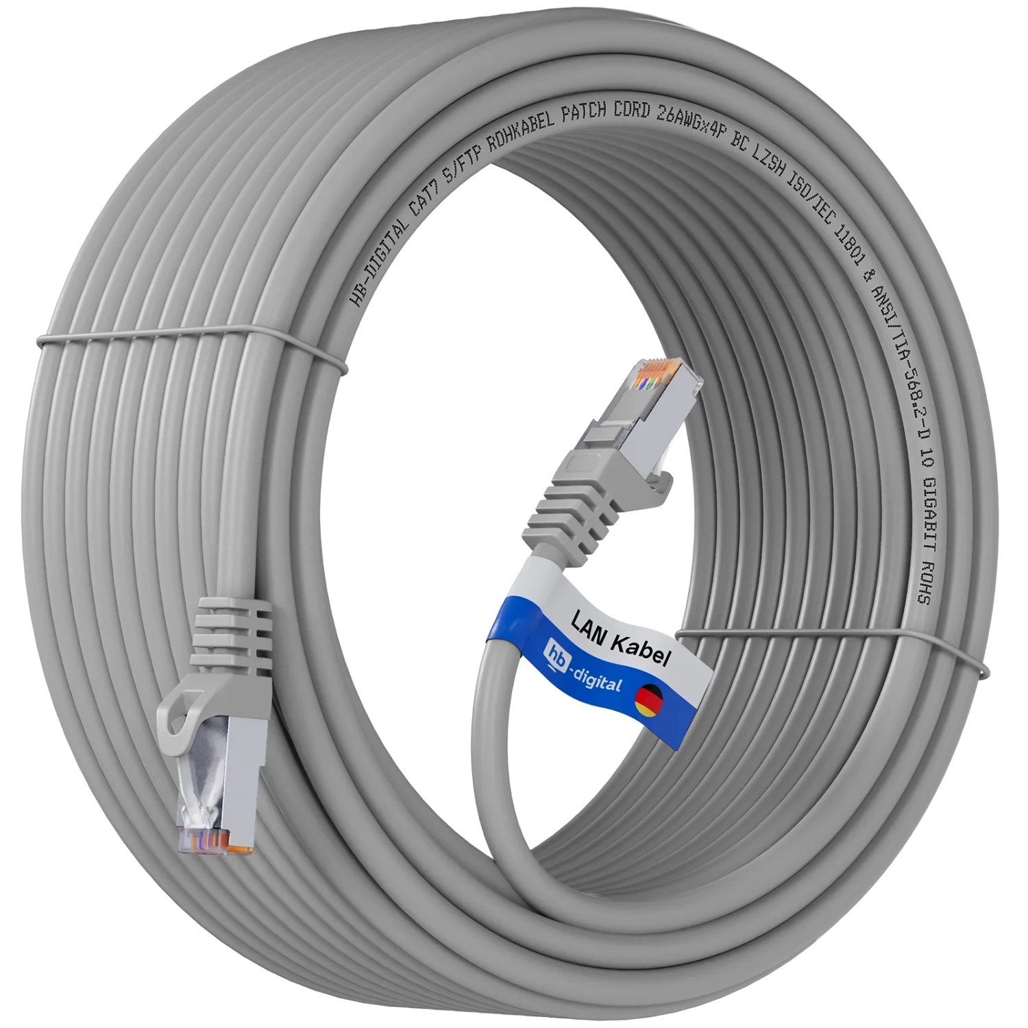 hb-digital 15m LAN Kabel CAT 7 Rohkabel RJ45 S/FTP PiMF LSZH AWG 26 Grau