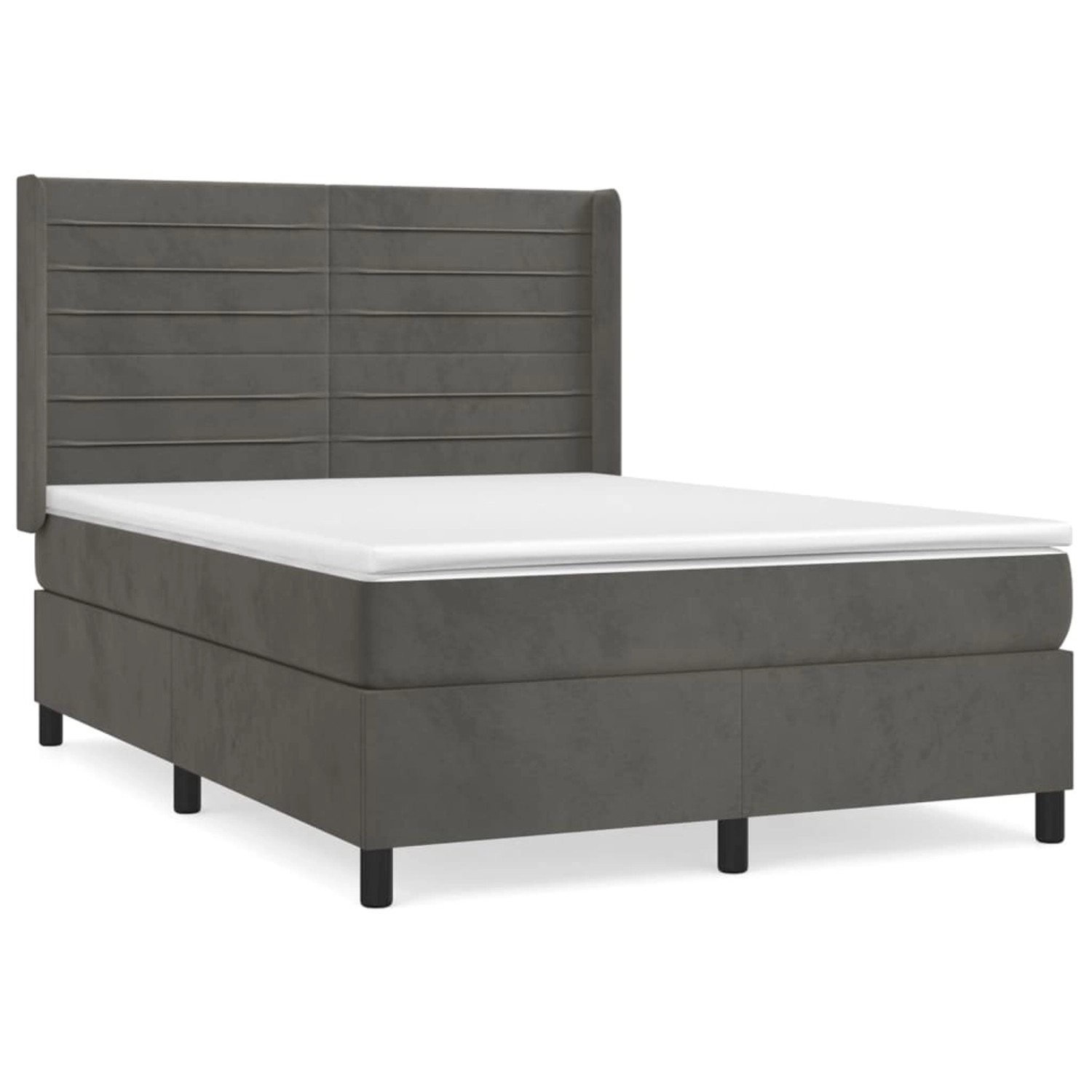 vidaXL Boxspringbett mit Matratze Dunkelgrau 140x190 cm Samt1399786