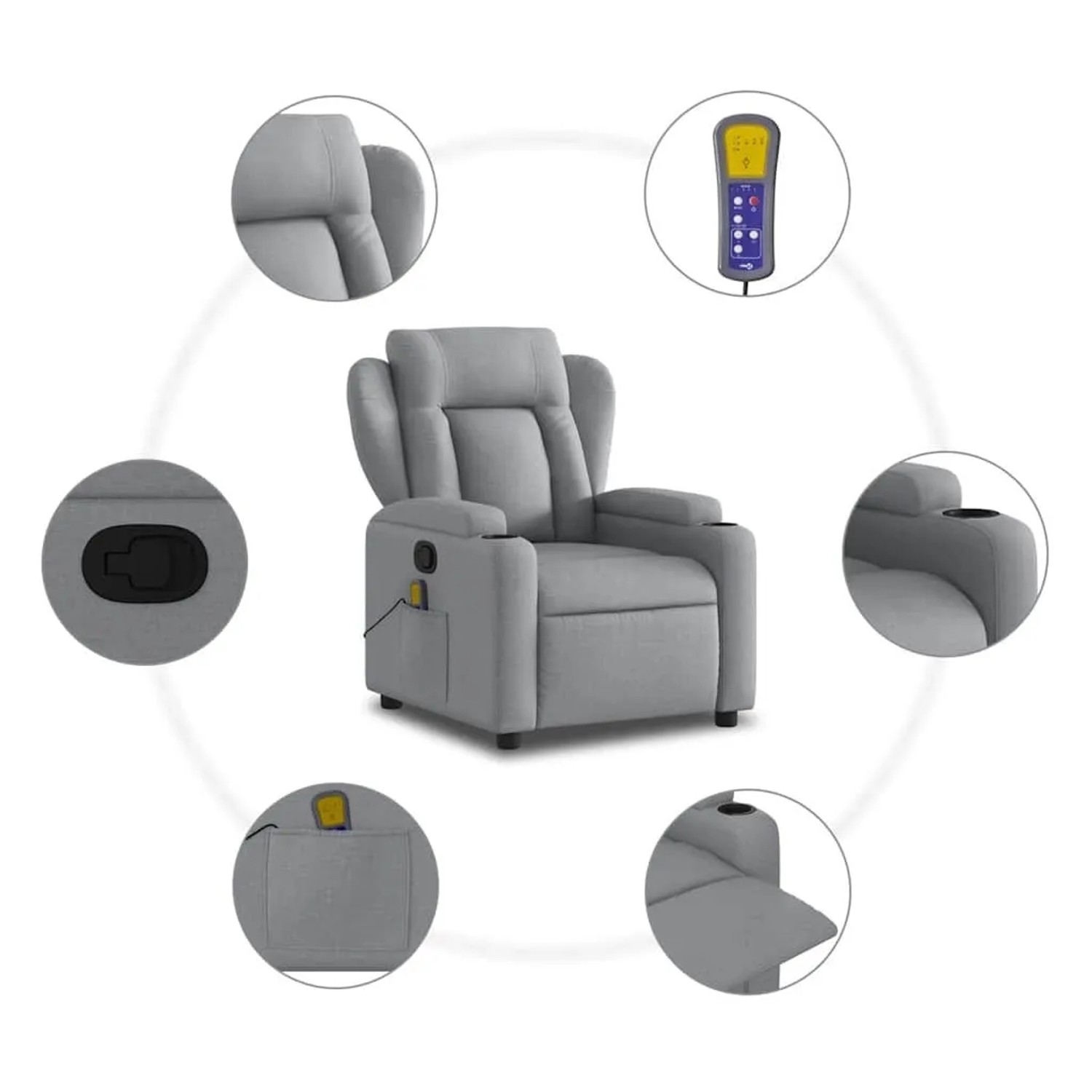 vidaXL Massage-Relaxsessel Hellgrauer Stoff 3206000_6