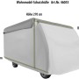 Graue Wohnmobil Schutzhülle (710x235x270cm) zum Schutz vor Witterung und Schmutz.
