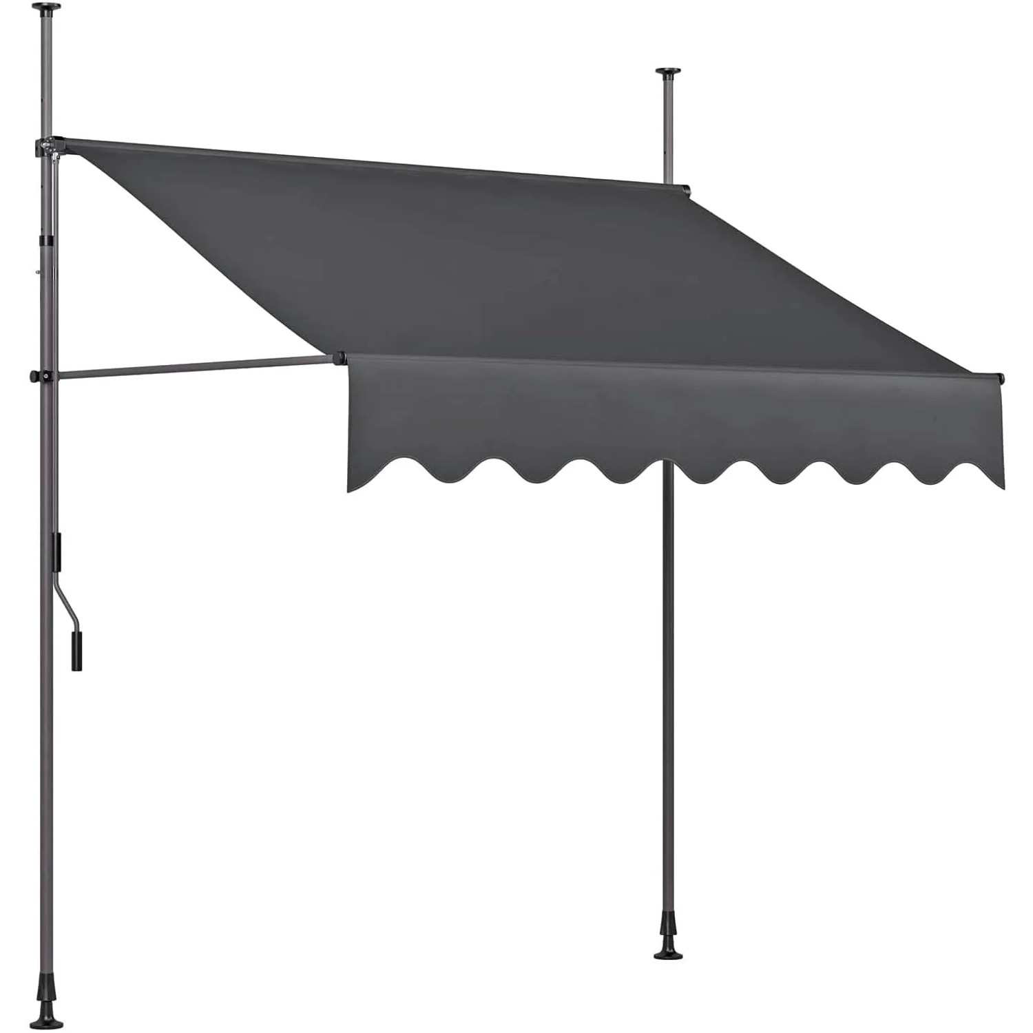 DELUKE Klemmmarkise SCHRABO 300cm Ohne Bohren HöhenVerstellbar Dunkelgrau Polyester Markise Terrasse Balkonmarkise Sonnenschutz UV-Beständig