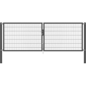 Doppeltor Flexo Plus, 400x140 cm, anthrazit. Gartenzaun-Tor mit Doppelstabmatte, Schloss, Drücker und Pfosten.