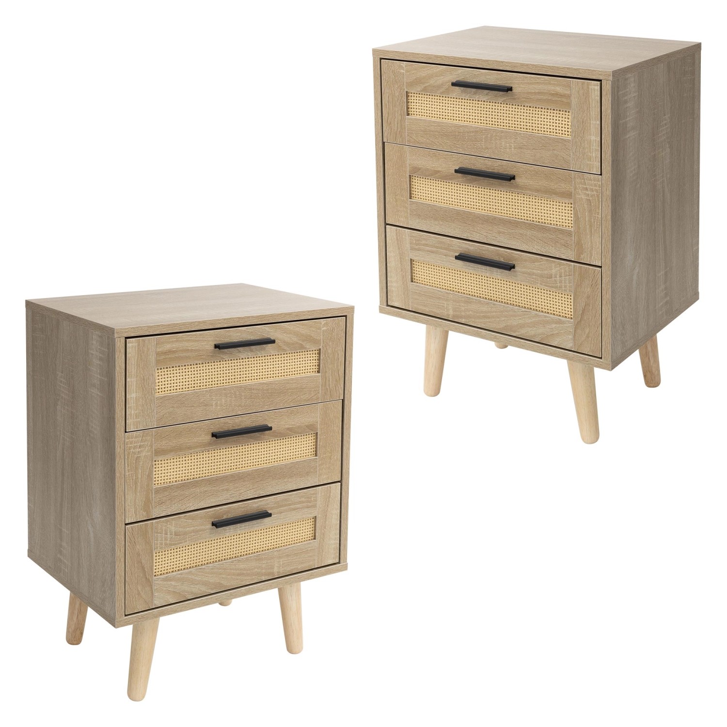 ML-Design 2Er Set Nachttisch mit 3 Schubladen 45x63x34 cm Eiche Optik günstig online kaufen