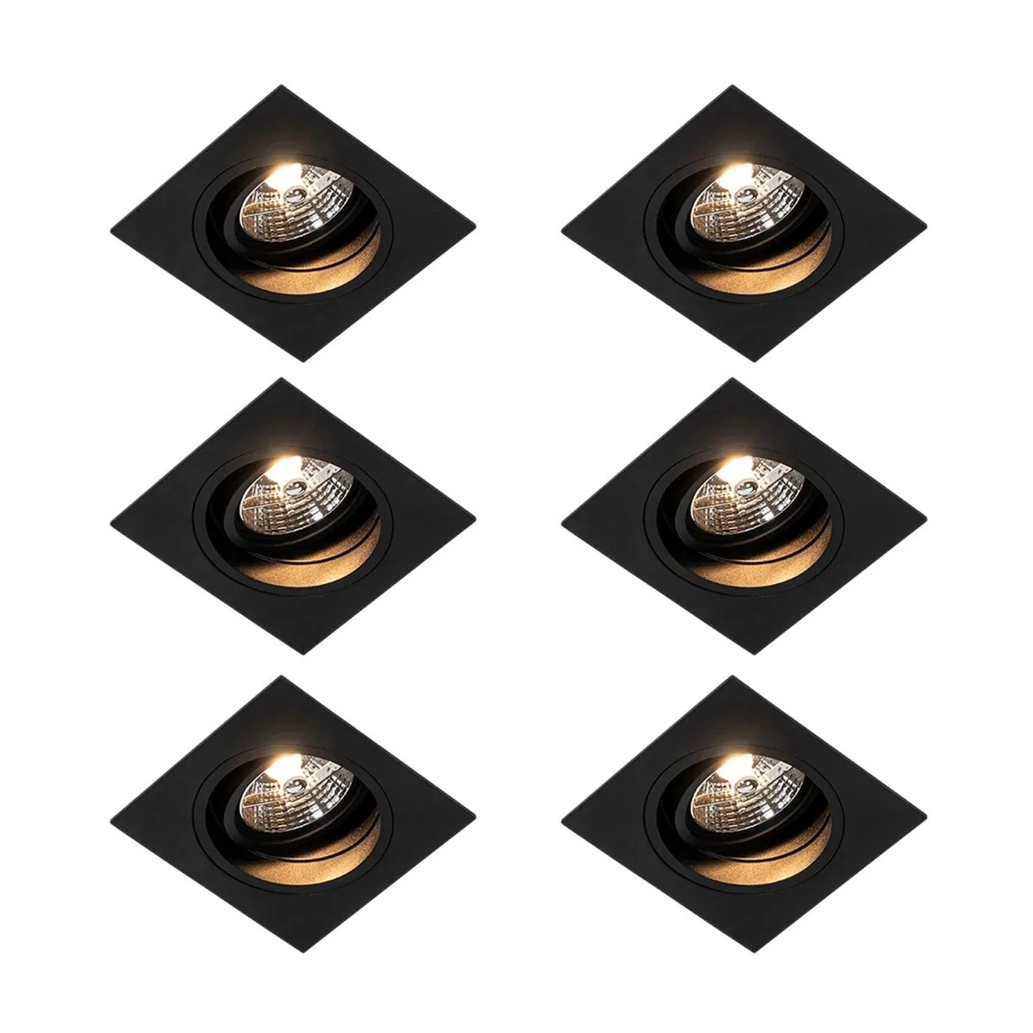 QAZQA Set mit 6 Modernes Versenktes SpotSchwarz Verstellbar Chuck 70