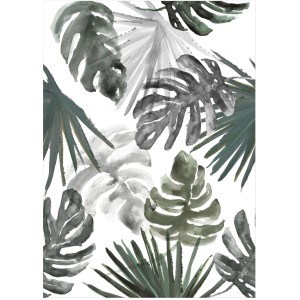 Art for the Home Fototapete Kimberley mit Aquarell-Blättern in Grün- und Grautönen.