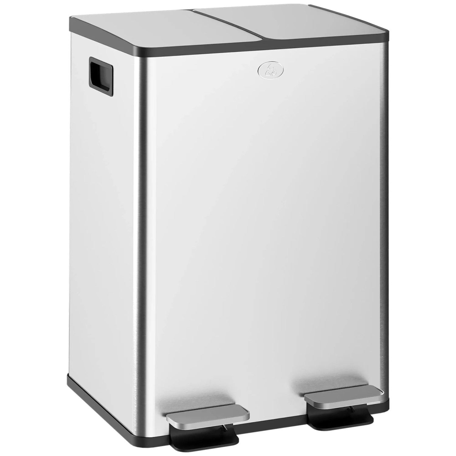HOMCOM Mülleimer Edelstahl Kunststoff 45,8L x 36B x 67,6H cm Silber
