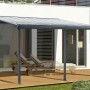 Floraworld Terrassenüberdachung in Anthrazit, 496x303 cm, mit transparentem Dach und drei Standfüßen.