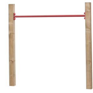 SwingKing Einzel-Reckstange, 145 cm, rot, mit Holzpfosten für Gartenspielgeräte.