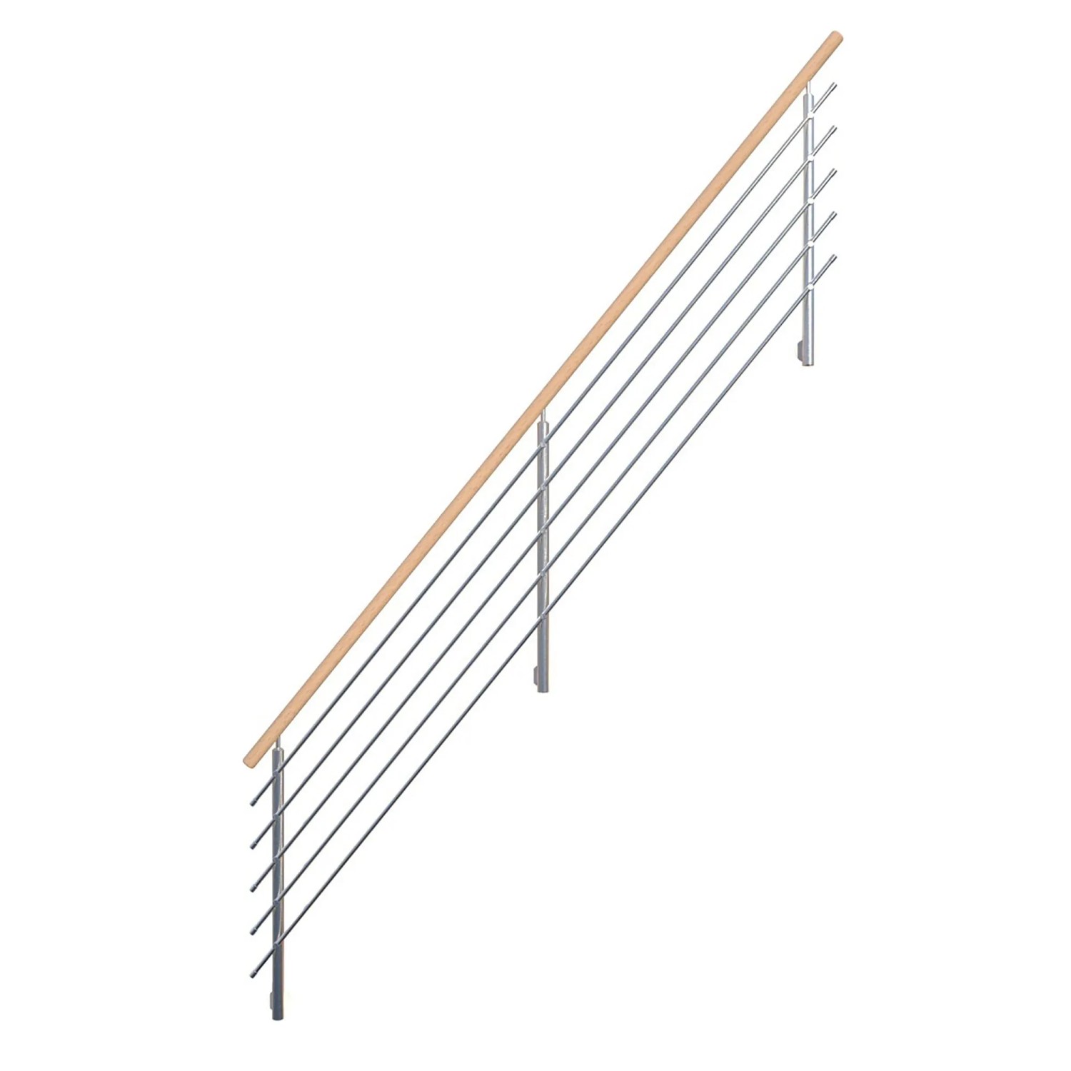 StarWood Edelstahlgeländer Flex, 325 cm, mit Buchenhandlauf und Edelstahl-Füllstäben.