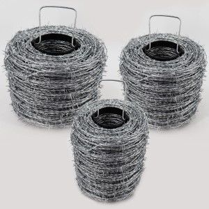 Drei Rollen Aquagart Stacheldraht, verzinkt, für Zaunbau und Wildzaun.