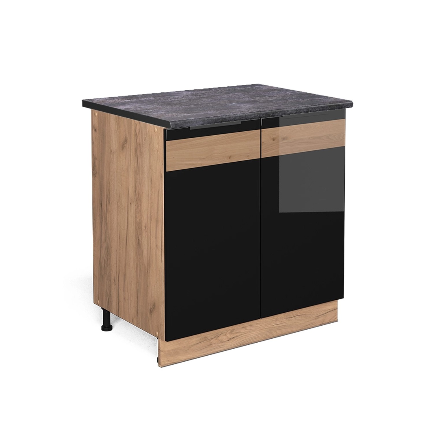 Thumbnail - Vicco Spülenunterschrank Fame-Line Schwarz Eiche hochglanz/Goldkraft Eiche 80 cm mit Regal AP Anthrazit