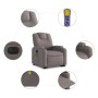 Elektrischer Massagesessel mit Aufstehhilfe, taupefarbener Stoff, mit Getränkehalter und Fernbedienung.