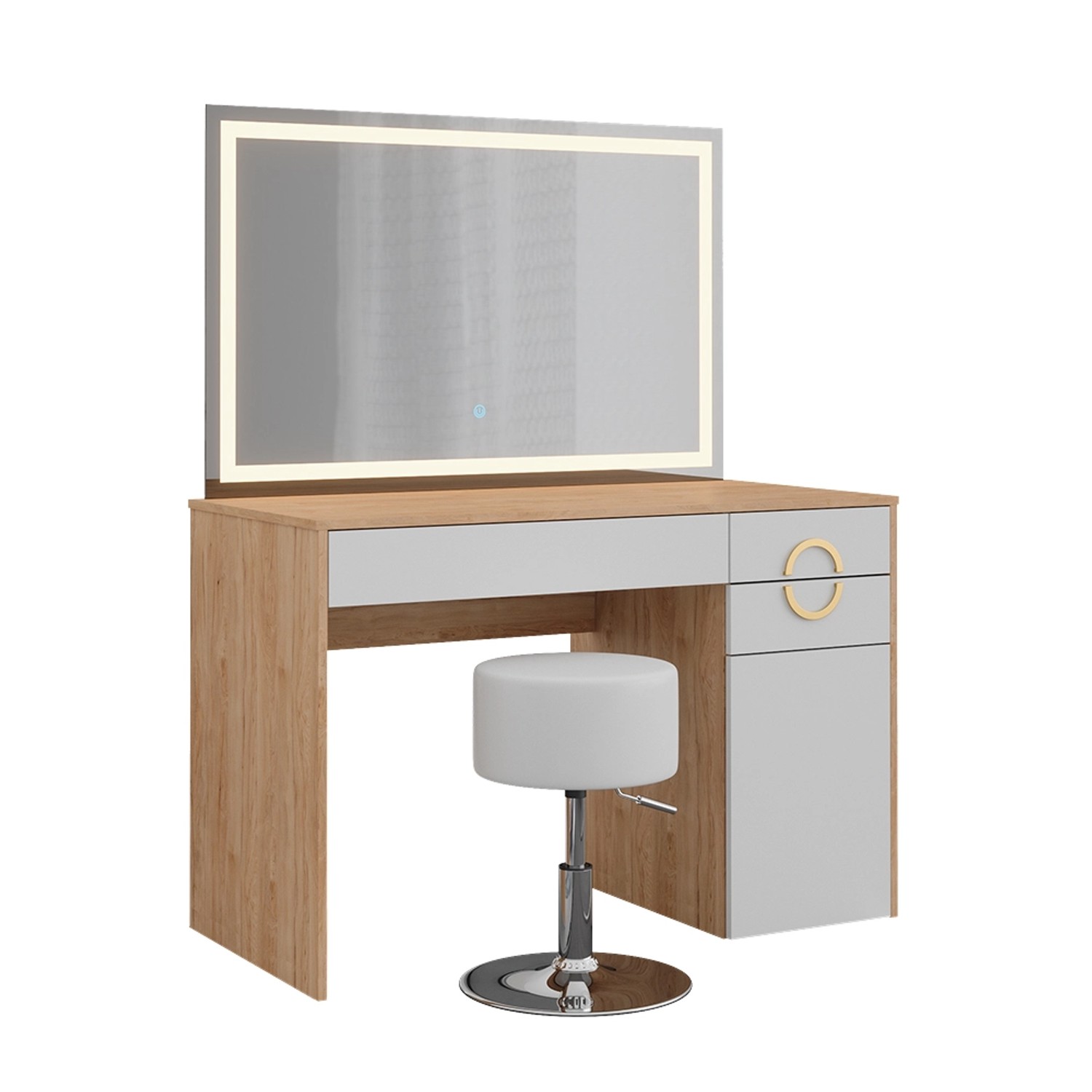 Vicco Schminktisch Adela Natural Rockford Hickory/Weiß 115 cm mit LED Spieg günstig online kaufen